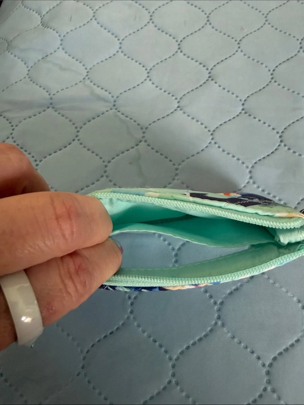 Vera Bradley Mint Floral Quilted Zip Wristlet